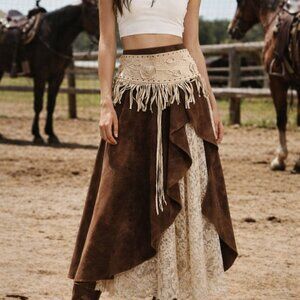 LEATHER FRINGE BELT with studs and flower design